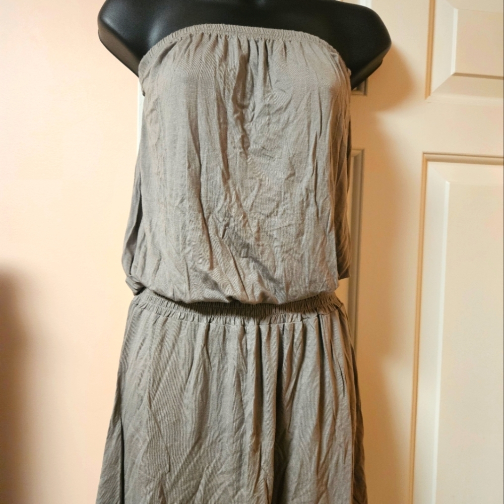 Casual Tan Strapless Beach Cover Up